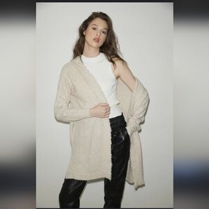 Melissa Nepton Women's Oatmeal Cream Cardigan Sweater With Pockets_Medium